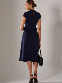 Ponte Cap Sleeve Midi Dress, Navy