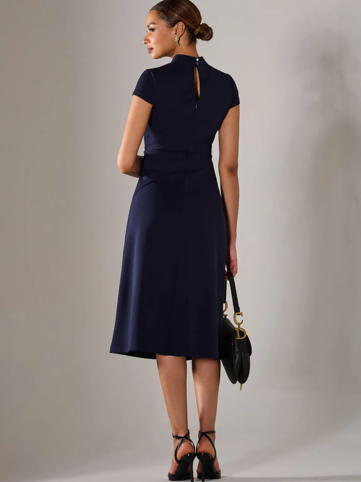 Ponte Cap Sleeve Midi Dress, Navy
