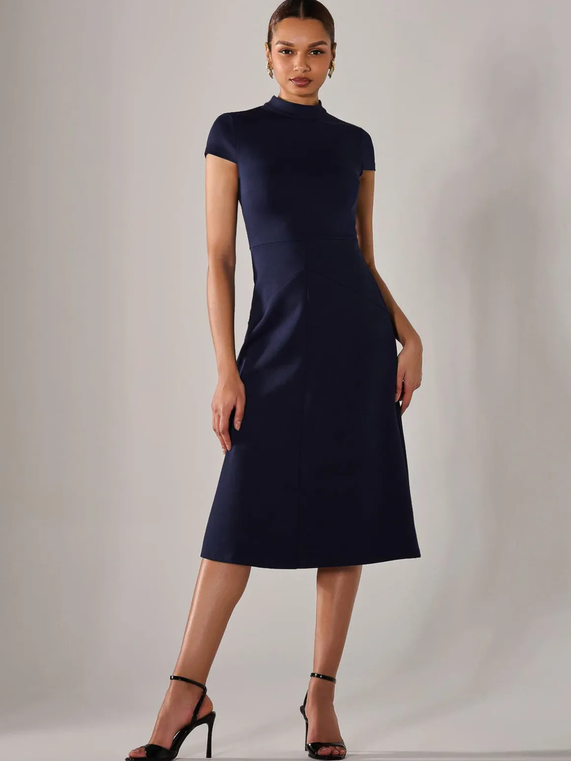 Ponte Cap Sleeve Midi Dress, Navy