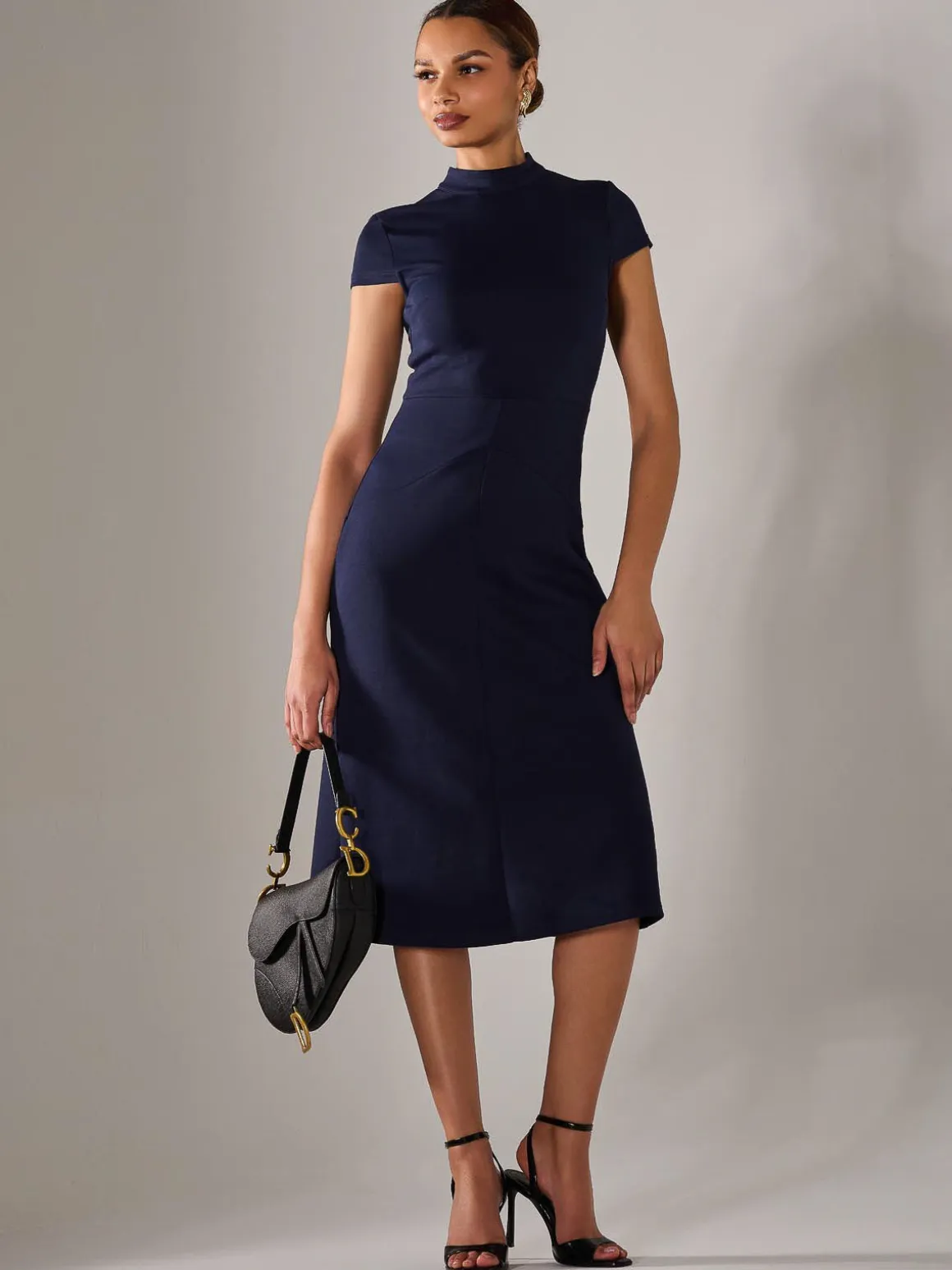 Ponte Cap Sleeve Midi Dress, Navy