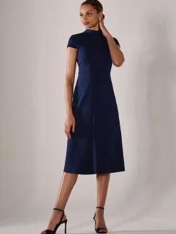 Ponte Cap Sleeve Midi Dress, Navy