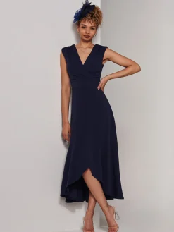Preslie Wrap Frill Hem Maxi Dress, Navy
