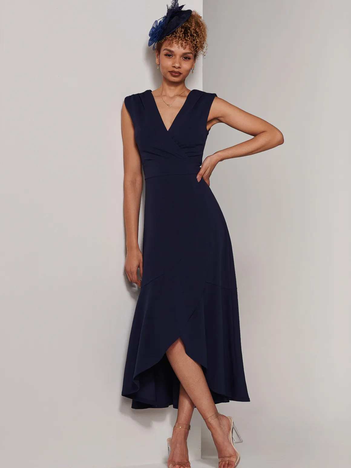 Preslie Wrap Frill Hem Maxi Dress, Navy