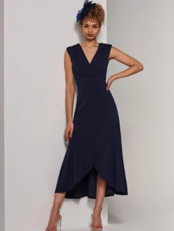 Preslie Wrap Frill Hem Maxi Dress, Navy