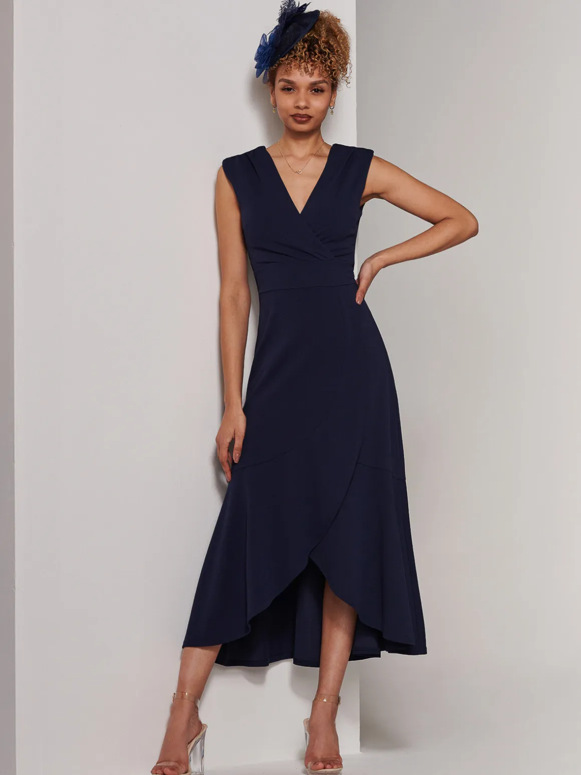 Preslie Wrap Frill Hem Maxi Dress, Navy