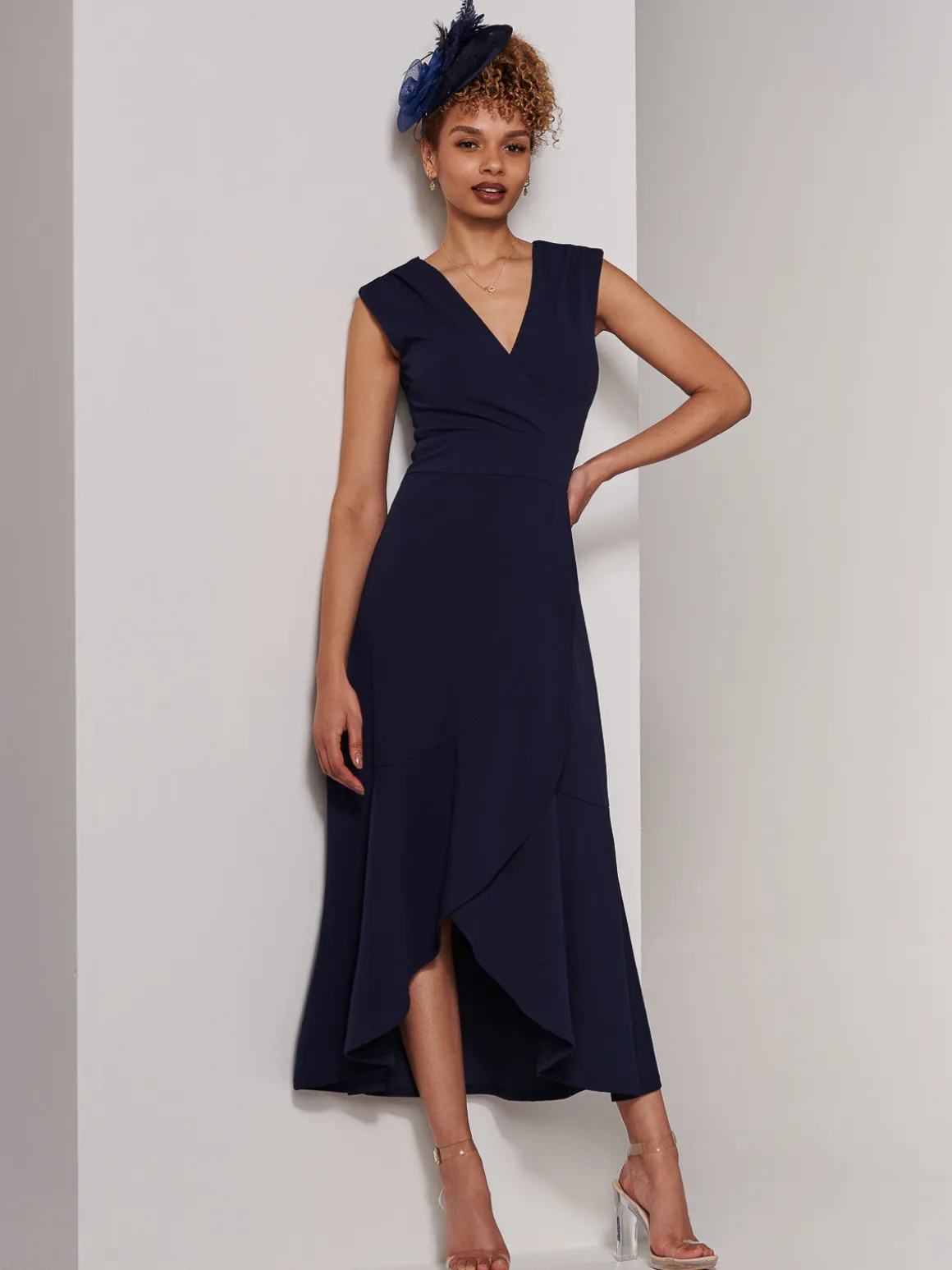Preslie Wrap Frill Hem Maxi Dress, Navy