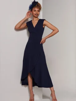 Preslie Wrap Frill Hem Maxi Dress, Navy