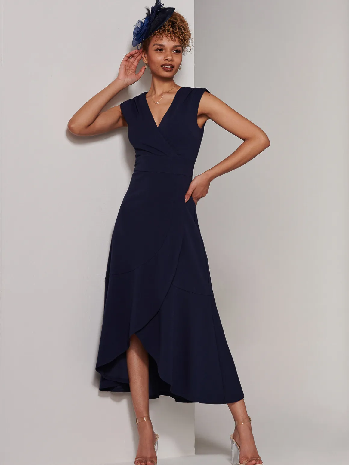 Preslie Wrap Frill Hem Maxi Dress, Navy