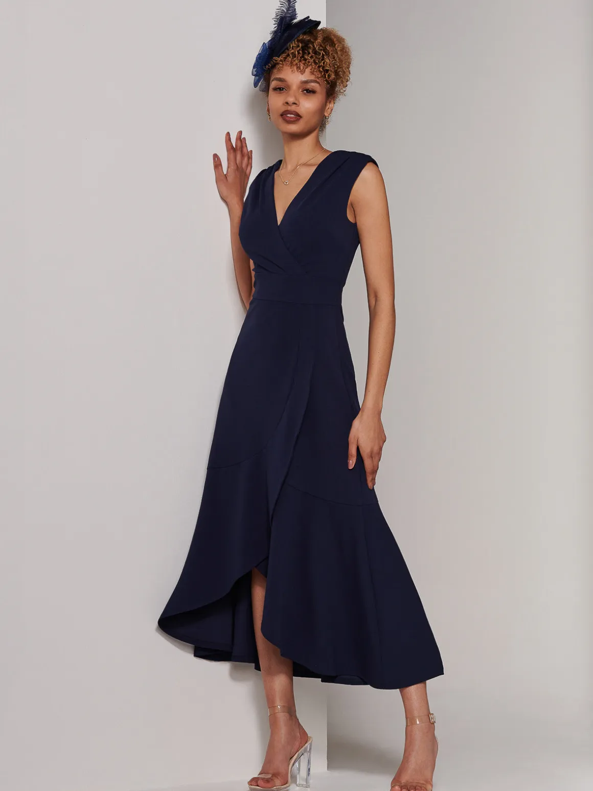 Preslie Wrap Frill Hem Maxi Dress, Navy