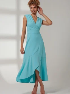 Preslie Wrap Frill Hem Maxi Dress, Turquoise