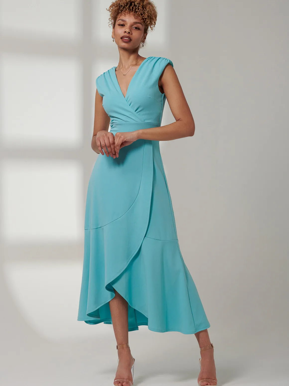 Preslie Wrap Frill Hem Maxi Dress, Turquoise