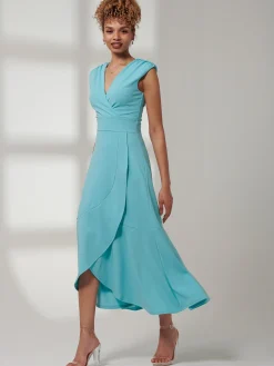 Preslie Wrap Frill Hem Maxi Dress, Turquoise
