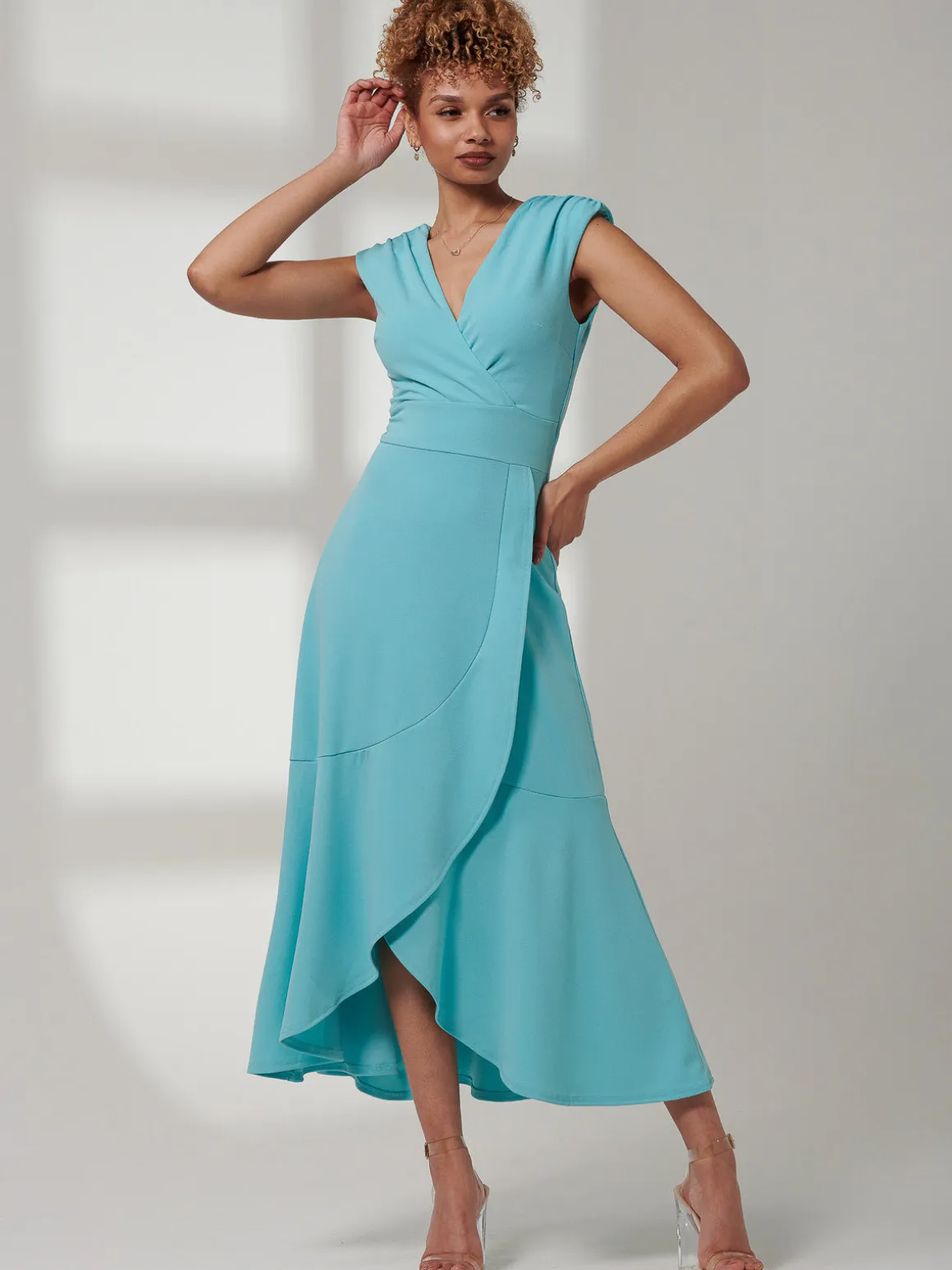 Preslie Wrap Frill Hem Maxi Dress, Turquoise