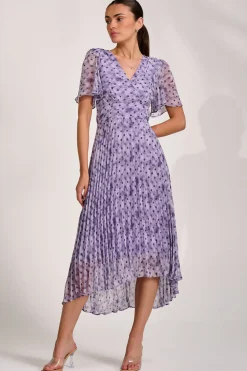 Printed Chiffon Glitter Maxi Dress, Blue Spot