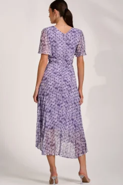 Printed Chiffon Glitter Maxi Dress, Blue Spot