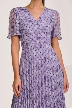 Printed Chiffon Glitter Maxi Dress, Blue Spot