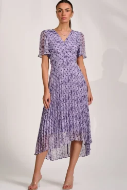 Printed Chiffon Glitter Maxi Dress, Blue Spot