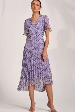 Printed Chiffon Glitter Maxi Dress, Blue Spot