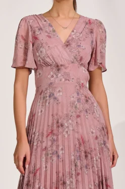 Printed Chiffon Glitter Maxi Dress, Pink Floral