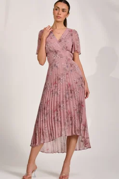 Printed Chiffon Glitter Maxi Dress, Pink Floral