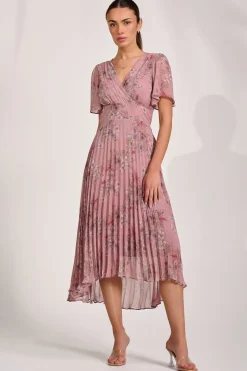 Printed Chiffon Glitter Maxi Dress, Pink Floral