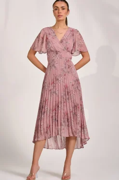 Printed Chiffon Glitter Maxi Dress, Pink Floral