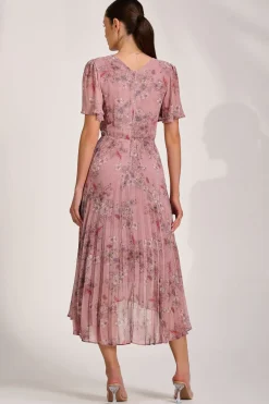 Printed Chiffon Glitter Maxi Dress, Pink Floral