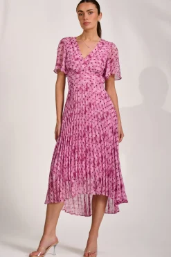 Printed Chiffon Glitter Maxi Dress, Pink Spot