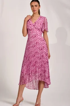 Printed Chiffon Glitter Maxi Dress, Pink Spot