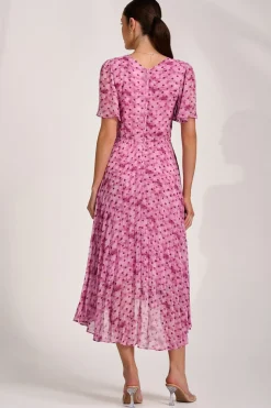Printed Chiffon Glitter Maxi Dress, Pink Spot