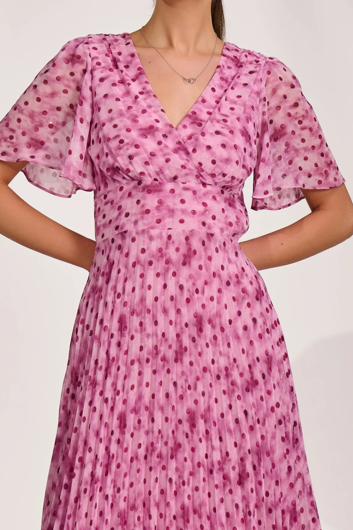 Printed Chiffon Glitter Maxi Dress, Pink Spot