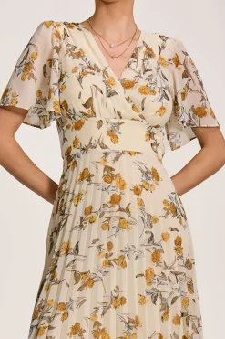 Printed Chiffon Pleated Maxi Dress, Amber Floral