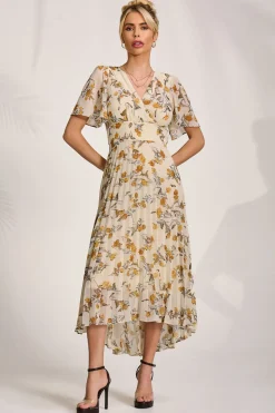 Printed Chiffon Pleated Maxi Dress, Amber Floral
