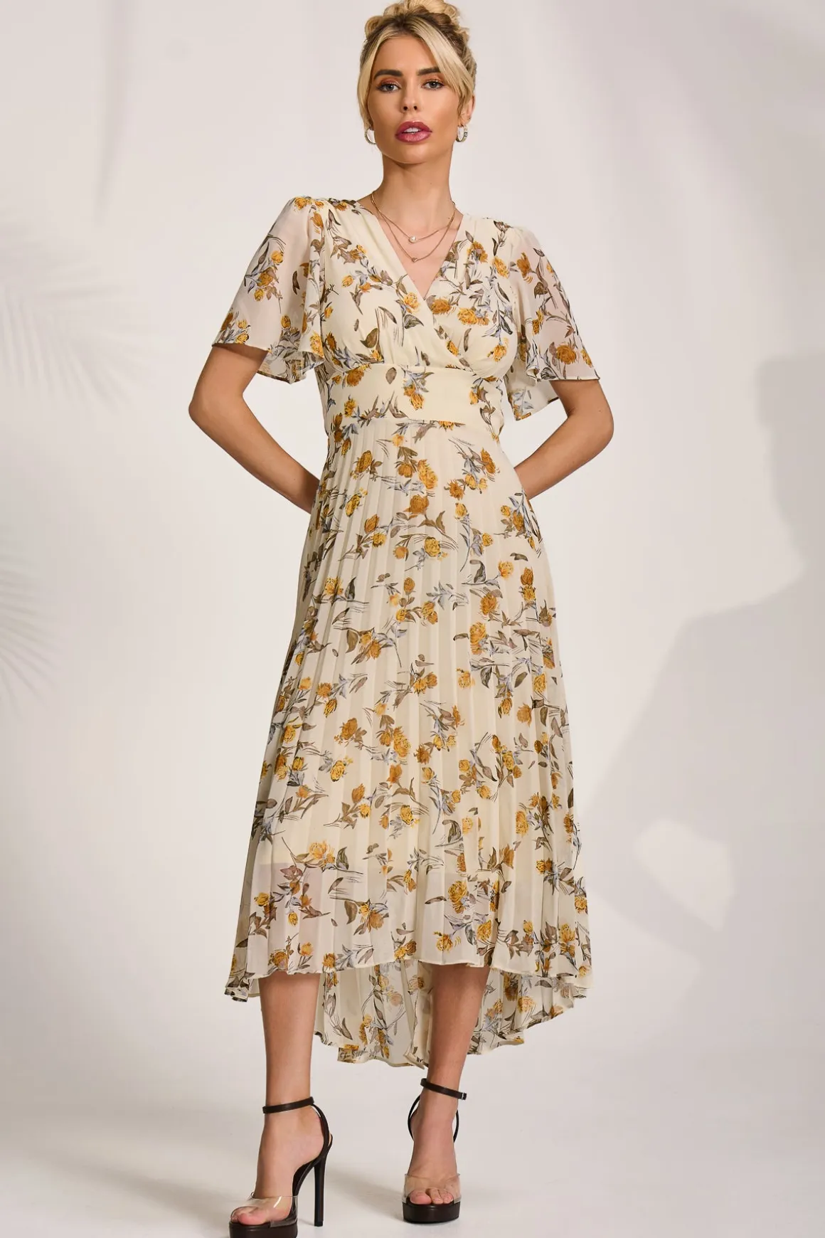 Printed Chiffon Pleated Maxi Dress, Amber Floral