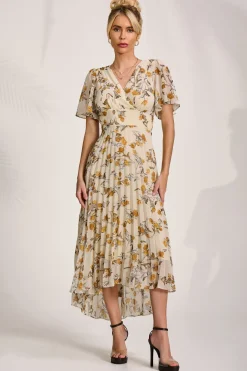 Printed Chiffon Pleated Maxi Dress, Amber Floral