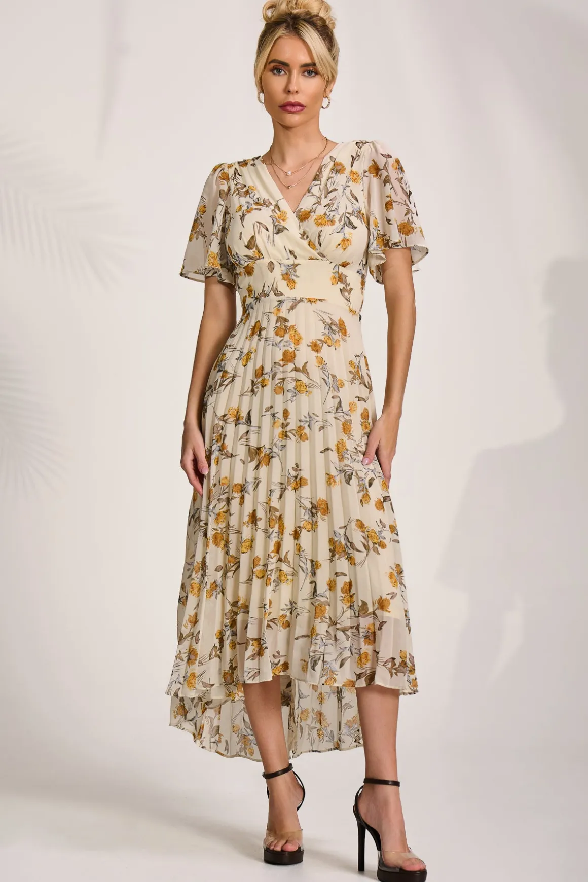Printed Chiffon Pleated Maxi Dress, Amber Floral