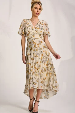 Printed Chiffon Pleated Maxi Dress, Amber Floral