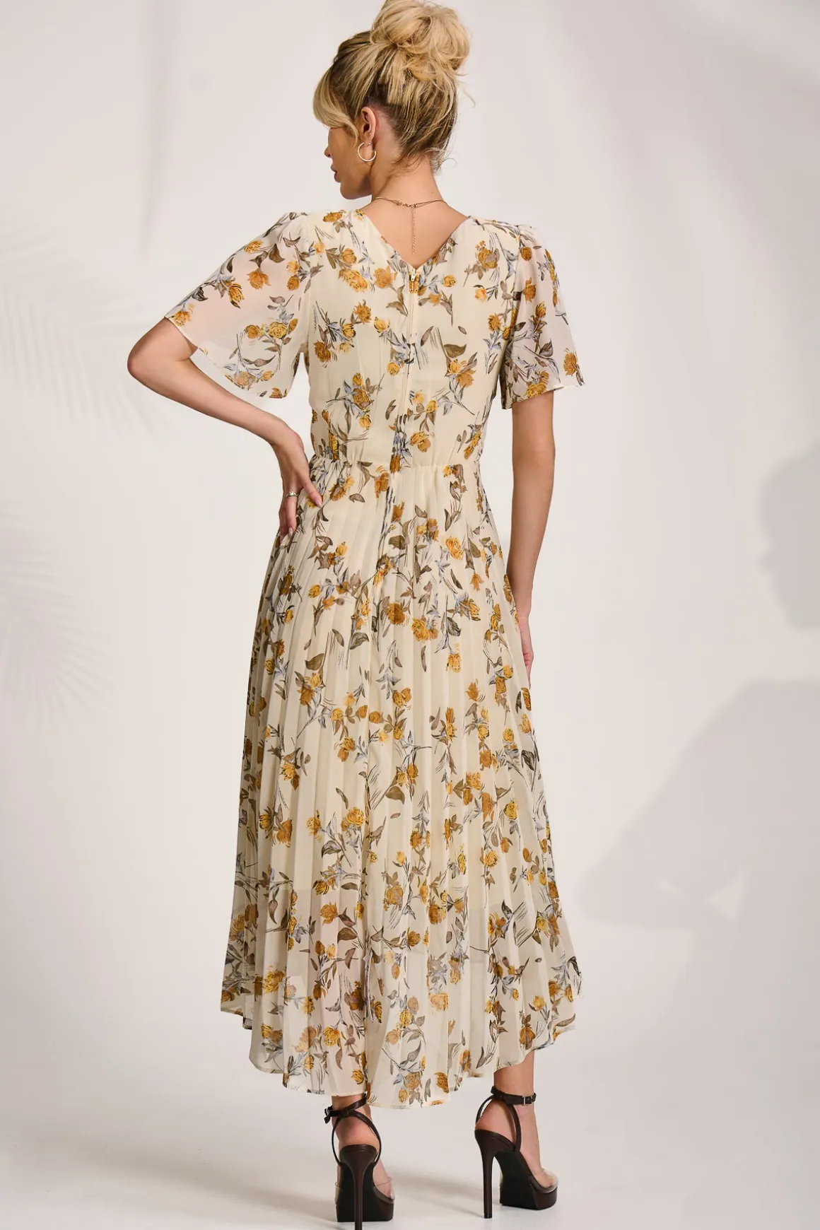 Printed Chiffon Pleated Maxi Dress, Amber Floral