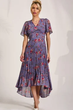 Printed Chiffon Pleated Maxi Dress, Purple Floral