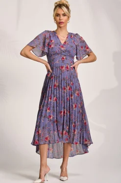 Printed Chiffon Pleated Maxi Dress, Purple Floral