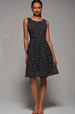 Printed Fit & Flare Dress, Black Star