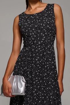 Printed Fit & Flare Dress, Black Star