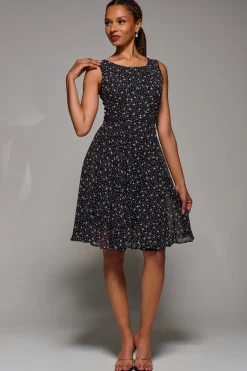 Printed Fit & Flare Dress, Black Star