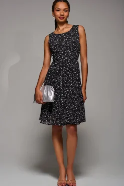 Printed Fit & Flare Dress, Black Star