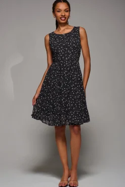 Printed Fit & Flare Dress, Black Star