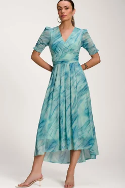 Printed Mesh Dip Hem Maxi Dress, Green Abstract