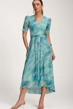 Printed Mesh Dip Hem Maxi Dress, Green Abstract