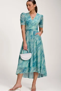 Printed Mesh Dip Hem Maxi Dress, Green Abstract