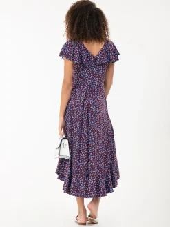 Printed Ruffle Dip Hem Jersey Maxi Dress, Burgundy Multi