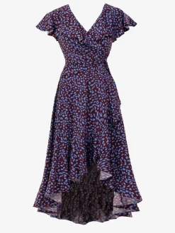 Printed Ruffle Dip Hem Jersey Maxi Dress, Burgundy Multi